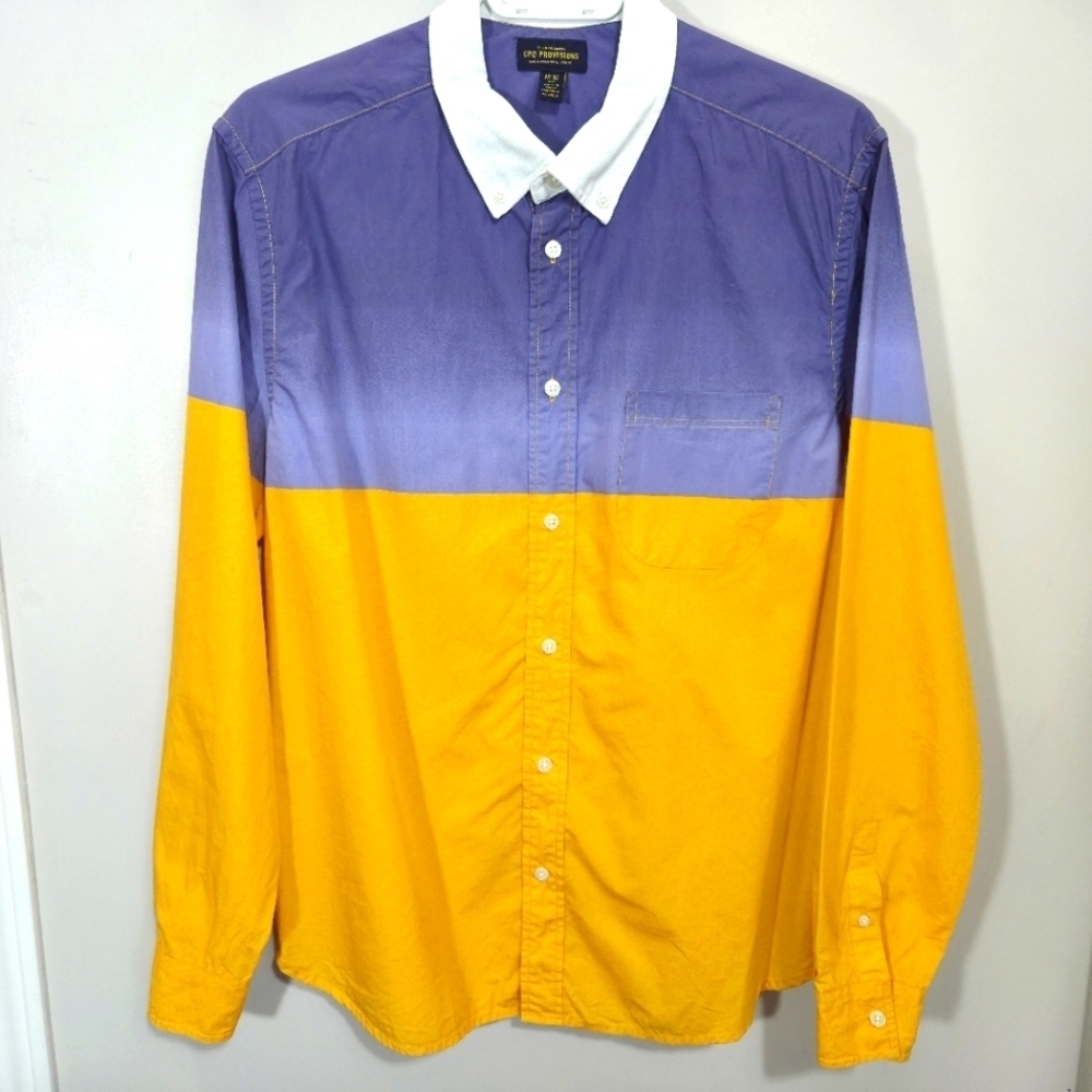 ⭐️CPO Provisions Colorblock Purple and Yellow Button-Up Shirt Size Med